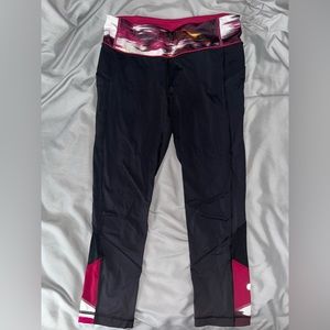 Size 8 multi color cropped lululemon leggings with a waist pocket.